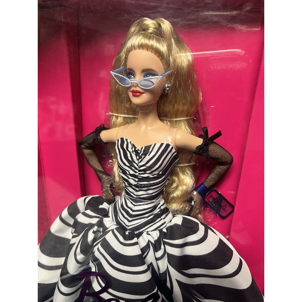 Barbie Signature 65th Anniversary Doll Blonde Hair Black White Gown - Picture 3 of 4